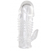 Прозрачная гелевая насадка с шипами и клиторальным отростком - 13 см. - Toyfa Basic - в Новокузнецке купить с доставкой Прозрачная гелевая насадка с шипами и клиторальным отростком - 13 см. - Toyfa Basic - в Новокузнецке купить с доставкой