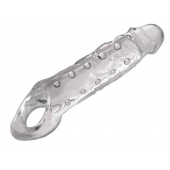 Прозразная закрытая насадка на пенис с поддержкой мошонки Clearly Ample Penis Enhancer - 22 см. - XR Brands - в Новокузнецке купить с доставкой