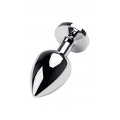 Серебристая коническая анальная пробка с красным кристаллом - 8 см. - ToyFa - купить с доставкой в Новокузнецке