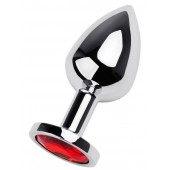 Серебристая коническая анальная пробка с красным кристаллом - 8 см. - ToyFa - купить с доставкой в Новокузнецке