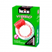 Розовое эрекционное виброкольцо Luxe VIBRO  Поцелуй стриптизёрши  + презерватив - Luxe - в Новокузнецке купить с доставкой
