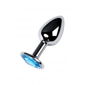 Серебристая конусовидная анальная пробка с голубым кристаллом - 7 см. - ToyFa - купить с доставкой в Новокузнецке