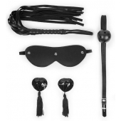 Эротический набор в черном цвете: маска, кляп, пэстисы, плётка - Notabu - купить с доставкой в Новокузнецке