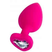 Розовая анальная втулка Diamond Heart с прозрачным кристаллом - 9,5 см. - ToyFa - купить с доставкой в Новокузнецке Розовая анальная втулка Diamond Heart с прозрачным кристаллом - 9,5 см. - ToyFa - купить с доставкой в Новокузнецке