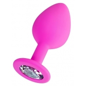 Розовая анальная втулка Brilliant с прозрачным кристаллом - 8 см. - ToyFa - купить с доставкой в Новокузнецке