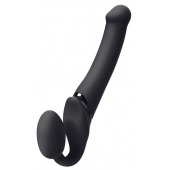 Черный безремневой вибрострапон Silicone Bendable Strap-On M - Strap-on-me - купить с доставкой в Новокузнецке