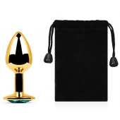 Золотистая анальная пробка с голубым стразом - 7,2 см. - Anal Jewelry Plug - купить с доставкой в Новокузнецке Золотистая анальная пробка с голубым стразом - 7,2 см. - Anal Jewelry Plug - купить с доставкой в Новокузнецке