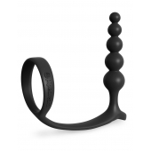 Черная анальная цепочка с эрекционным кольцом Ass-gasm Cockring Anal Beads - Pipedream - в Новокузнецке купить с доставкой