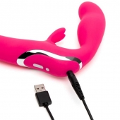 Ярко-розовый безремневой страпон Rechargeable Vibrating Strapless Strap-On - Happy Rabbit - купить с доставкой в Новокузнецке
