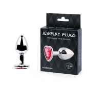 Серебристая анальная пробка с малиновым кристаллом-сердечком - 7 см. - Anal Jewelry Plug - купить с доставкой в Новокузнецке