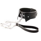 Черный ошейник-воротничок с металлическим поводком - Crazy Handmade - купить с доставкой в Новокузнецке