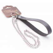 Серебристый металлический поводок с кожаной черной ручкой - 80 см. - Crazy Handmade - купить с доставкой в Новокузнецке