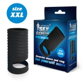 Черная открытая насадка на пенис с кольцом для мошонки XXL-size - 9,4 см. - Sex Expert - в Новокузнецке купить с доставкой