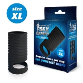 Черная открытая насадка на пенис с кольцом для мошонки XL-size - 8,9 см. - Sex Expert - в Новокузнецке купить с доставкой