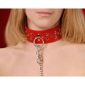 Красный кожаный ошейник с карабином и поводком - Sitabella - купить с доставкой в Новокузнецке