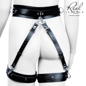 Черный кожаный пояс с гартерами - L-XL - Notabu - купить с доставкой в Новокузнецке Черный кожаный пояс с гартерами - L-XL - Notabu - купить с доставкой в Новокузнецке