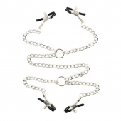 Серебристые зажимы для сосков и половых губ на тонкой цепочке - Notabu - купить с доставкой в Новокузнецке Серебристые зажимы для сосков и половых губ на тонкой цепочке - Notabu - купить с доставкой в Новокузнецке