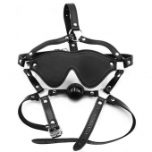 Черная маска-шоры с регулируемыми ремешками и кляпом-шариком - Notabu - купить с доставкой в Новокузнецке Черная маска-шоры с регулируемыми ремешками и кляпом-шариком - Notabu - купить с доставкой в Новокузнецке