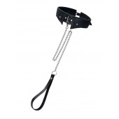 Черный кожаный ошейник-воротник с поводком - Pecado - купить с доставкой в Новокузнецке