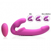 Розовый безремневой страпон с вибрацией и функцией расширения Inflatable Ergo-Fit Strapless Strap-On - XR Brands - купить с доставкой в Новокузнецке