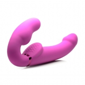 Розовый безремневой страпон с вибрацией и функцией расширения Inflatable Ergo-Fit Strapless Strap-On - XR Brands - купить с доставкой в Новокузнецке