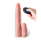 Телесная вибронасадка на член 3  Vibrating Mega X-tension with Remote - 22,9 см. - Pipedream - в Новокузнецке купить с доставкой