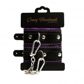Черно-фиолетовые скругленные наручники с мягкой подкладкой - Crazy Handmade - купить с доставкой в Новокузнецке Черно-фиолетовые скругленные наручники с мягкой подкладкой - Crazy Handmade - купить с доставкой в Новокузнецке
