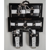 Набор фиксаторов из черной и белой натуральной кожи - Crazy Handmade - купить с доставкой в Новокузнецке Набор фиксаторов из черной и белой натуральной кожи - Crazy Handmade - купить с доставкой в Новокузнецке