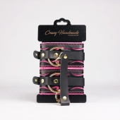 Черные кожаные оковы с розовой строчкой - Crazy Handmade - купить с доставкой в Новокузнецке Черные кожаные оковы с розовой строчкой - Crazy Handmade - купить с доставкой в Новокузнецке