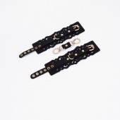 Черные кожаные наручники с узорами и золотистой фурнитурой - Crazy Handmade - купить с доставкой в Новокузнецке