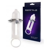 Эластичная насадка на пенис с подхватом мошонки и стимулирующими «ресничками» - Sextaz - в Новокузнецке купить с доставкой