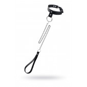 Черный узкий однослойный ошейник с серебристым поводком-цепочкой - Pecado - купить с доставкой в Новокузнецке