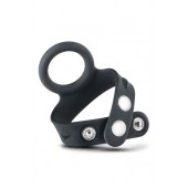 Черное эрекционное кольцо с подхватом мошонки на кнопках VS6 - Blush Novelties - в Новокузнецке купить с доставкой