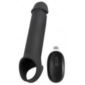 Черная вибронасадка для пениса с хомутом для мошонки и пультом ДУ Remote Controlled Penis Extension - Orion - в Новокузнецке купить с доставкой