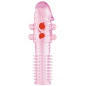 Гелевая розовая насадка с шариками и шипами - 14 см. - ToyFa - в Новокузнецке купить с доставкой
