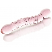 Двусторонний розовый фаллос  с рёбрами и точками - 19,5 см. - Sexus купить с доставкой в интернет-магазине Orgasmix в Новокузнецке Двусторонний розовый фаллос  с рёбрами и точками - 19,5 см. - Sexus