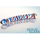 Двусторонний стеклянный фаллос с разноцветными спиралями - Sexus купить с доставкой в интернет-магазине Orgasmix в Новокузнецке Двусторонний стеклянный фаллос с разноцветными спиралями - Sexus