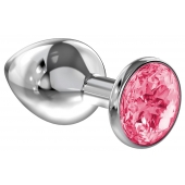 Большая серебристая анальная пробка Diamond Pink Sparkle Large с розовым кристаллом - 8 см. - Lola Games - купить с доставкой в Новокузнецке