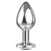 Малая серебристая анальная пробка Diamond Purple Sparkle Small с фиолетовым кристаллом - 7 см. - Lola Games - купить с доставкой в Новокузнецке