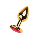 Золотистая анальная пробка с кристаллом-сердцем - 7,5 см. - ToyFa - купить с доставкой в Новокузнецке