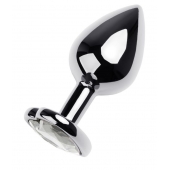 Серебристая анальная пробка с прозрачным кристаллом-сердцем - 8 см. - ToyFa - купить с доставкой в Новокузнецке