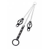 Черно-серебристые зажимы для сосков с кольцом для пениса TOYFA Metal - ToyFa - купить с доставкой в Новокузнецке