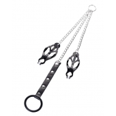 Черно-серебристые зажимы для сосков с кольцом для пениса TOYFA Metal - ToyFa - купить с доставкой в Новокузнецке