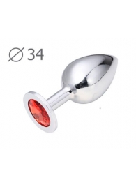 Коническая серебристая анальная втулка с красным кристаллом - 8,2 см. - Anal Jewelry Plug - купить с доставкой в Новокузнецке