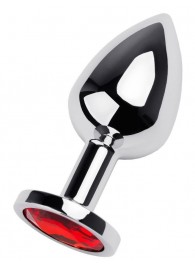 Серебристая коническая анальная пробка с красным кристаллом - 8 см. - ToyFa - купить с доставкой в Новокузнецке