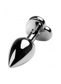 Серебристая коническая анальная пробка с красным кристаллом-сердечком - 7 см. - ToyFa - купить с доставкой в Новокузнецке