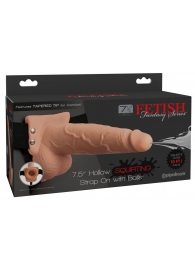 Телесный полый страпон с имитацией эякуляции 7.5  Hollow Squirting Strap-On with Balls Flesh - 21,6 см. - Pipedream - купить с доставкой в Новокузнецке