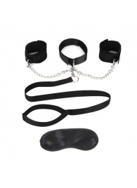 Чёрный ошейник с наручниками и поводком Collar Cuffs   Leash Set - Lux Fetish - купить с доставкой в Новокузнецке