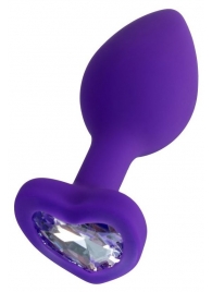 Фиолетовая анальная втулка Diamond Heart с прозрачным кристаллом - 7 см. - ToyFa - купить с доставкой в Новокузнецке