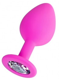 Розовая анальная втулка Brilliant с прозрачным кристаллом - 8 см. - ToyFa - купить с доставкой в Новокузнецке